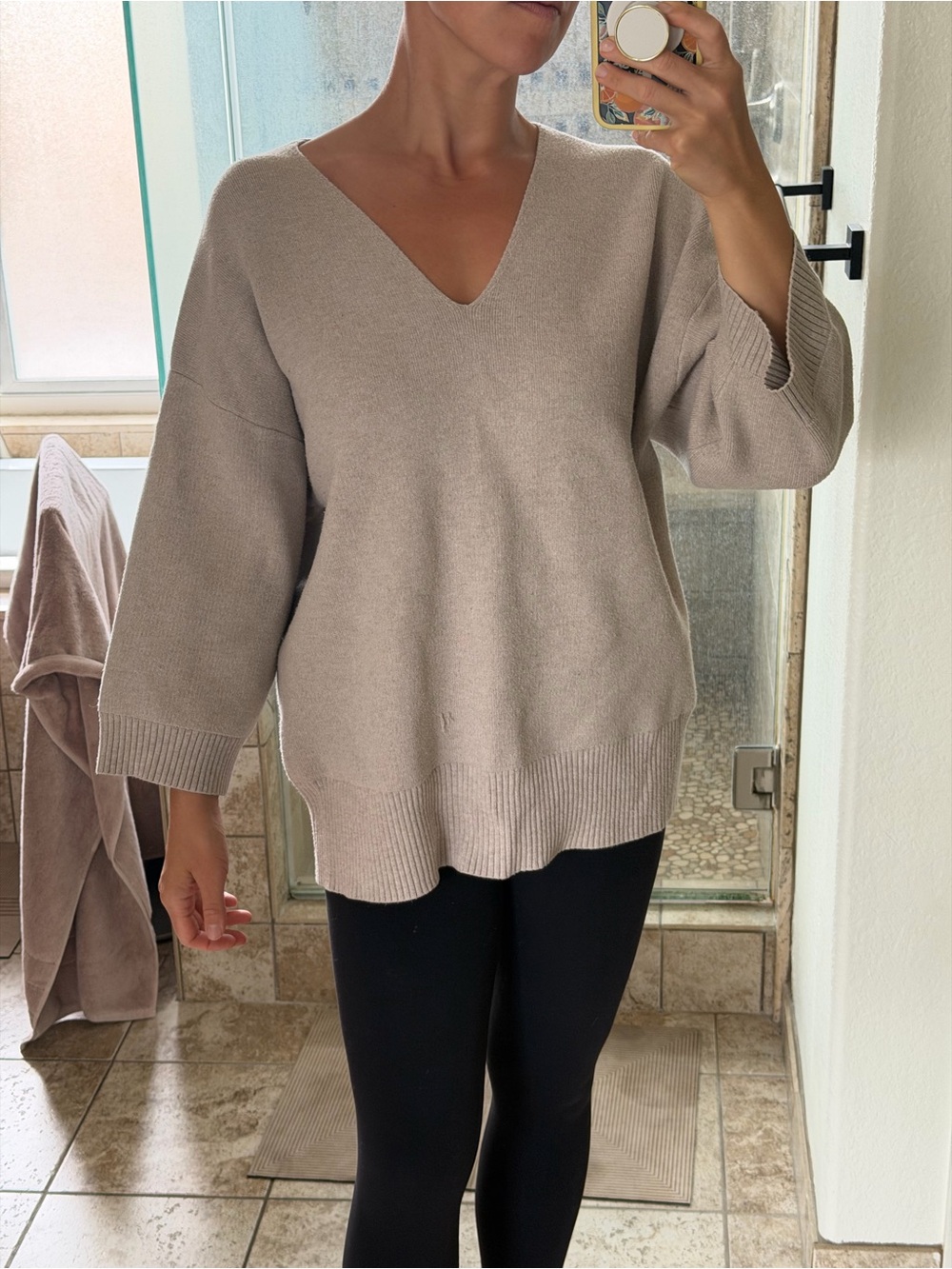 Wilfred Neutral Taupe V-Neck Oversized Sweater